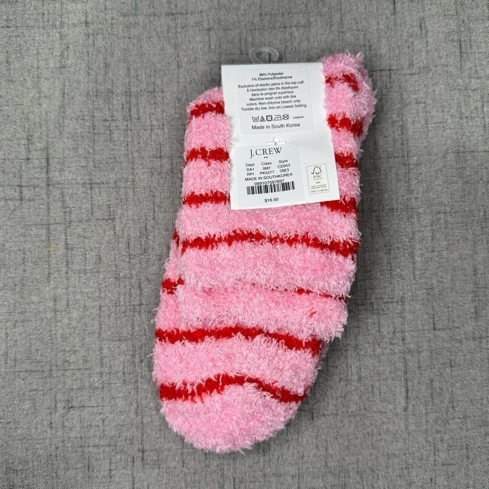 J. Crew Striped Cozy Boot Socks in Resort Pink & Red Women’s One Size. NWT